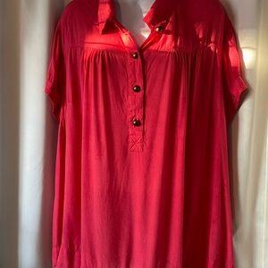 Penningtons Vibrant Pink Blouse with Button Detail 2X
